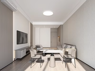 Modern Hotel Room Interior With TV Sofa Dining Table And Chairs 3d model