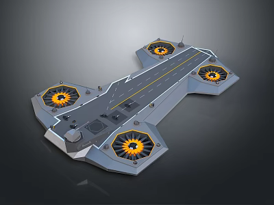 Sci Fi Flying Platform With Four Yellow Thrusters And Central Yellow Line 3d model
