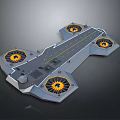 Sci Fi Flying Platform With Four Yellow Thrusters And Central Yellow Line 3d model