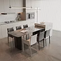 Modern Restaurant Interior With Dining Table Marble Top Chairs Open Kitchen And Hanging Lights