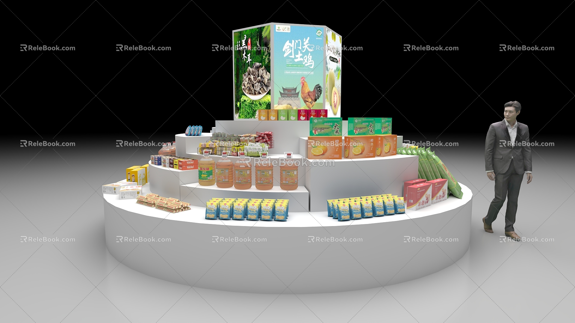 Round Display Cabinet High and Low Cabinet Exhibition Cabinet Native Product Packaging Box 3d model