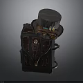 Steampunk Backpack Design With Top Hat Telescope like Device and Gear Decorations