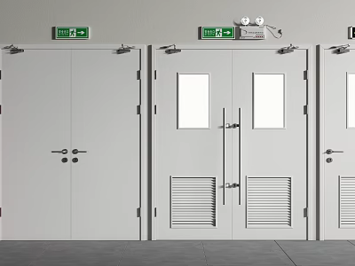 White Safety Exit Double Doors With Emergency Lights And Signage 3d model
