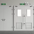 White Safety Exit Double Doors With Emergency Lights And Signage