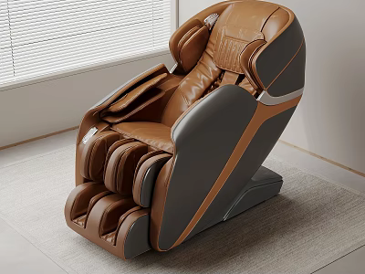 Modern Brown Gray Leather Massage Chair With Full Body Massage Features In Living Room Setting 3d model