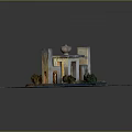 Scenic Architectural Model With Water Feature Tall Columns Greenery And Decorative Top