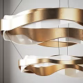 Modern Elegant Golden White Wave Shaped Chandelier Hanging In Interior Space