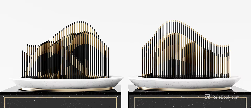 Modern Decorative Ornament Set With Gold Black Metallic Stripes And Marble Base 3d model 