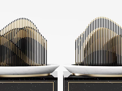 Modern Decorative Ornament Set With Gold Black Metallic Stripes And Marble Base 3d model