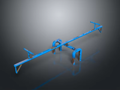 Blue Industrial Metal Mechanical Structure With Curved Pipes And Support Brackets 3d model
