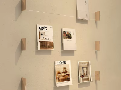 Stylish Modern Wall Mounted Bookshelf With Magazines And Decorative Books 3d model
