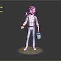 Game Movie Character With Red Hair Sunglasses Blue Jacket Yellow Gloves Backpack And Red Bucket
