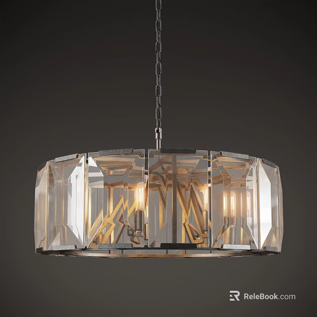 Modern Circular Chandelier Featuring Transparent Crystal Glass Metal Frame And Geometric Illumination Design 3d model 