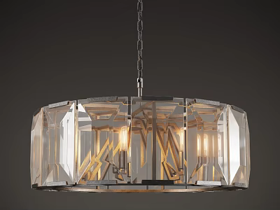 Modern Circular Chandelier Featuring Transparent Crystal Glass Metal Frame And Geometric Illumination Design 3d model