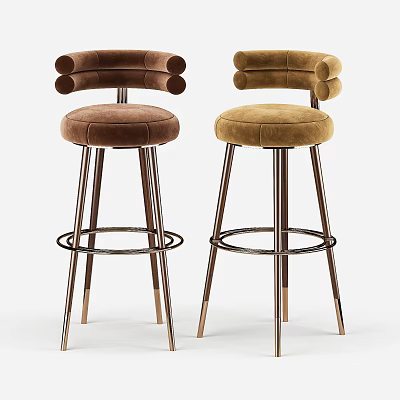 Elegant Modern Bar Stools With Brown And Beige Velvet Curved Backrest And Metal Legs 3d model