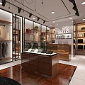 Modern Clothing Store Interior With Display Racks Clothes Bags Shoes And Chandelier