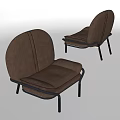 Two Modern Brown Fabric Single Sofas with Black Metal Frame Design 3d model