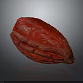 Fresh Ripe Red Cocoa Pod With Textured Skin On Gray Reflective Surface