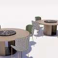 Round Dining Table Set With Light Wood Top Black Marble Inlay Green And Checkered Chairs