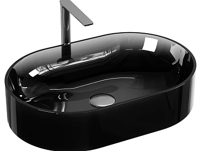 Black Oval Shaped Modern Washbasin With Smooth Surface And Silver Faucet 3d model