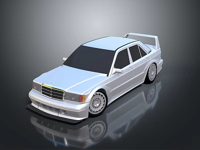 White Stylish Performance Car With Rear Spoiler On Reflective Surface 3d model