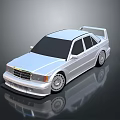 White Stylish Performance Car With Rear Spoiler On Reflective Surface 3d model