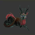 3D Low Poly Deer with Blue Eyes and Red Tail in Dynamic Pose