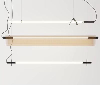 Modern Pendant Chandelier With Long White Tubes And Black Metal Brackets 3d model