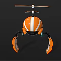 Orange Robot Character With Spherical Body Blue Glowing Eye Mechanical Legs And Propeller