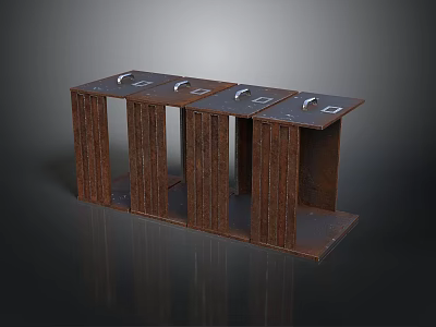 Brown Wooden Storage Cabinet With Multi Compartment And Metal Handles Modern Home Furniture 3d model