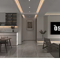 Modern Living And Dining Room Interior With TV Wall Sofa Coffee Table Plants And Bookshelves