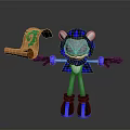 Hedgehog in Blue and Black Armor With Helmet Holding Orange Scroll And Green Question Mark