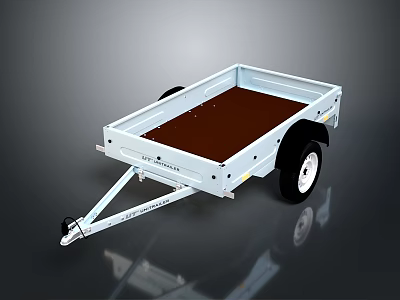White Open Bed Utility Trailer With Brown Floor Black Wheels And Hitch Design 3d model
