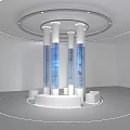 White Columns With Blue Glass In Circular Platform White Room Interior Design