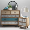 Chest of Drawers With Geometric Patterned Drawers Side Cabinet And Table Lamp