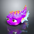 Cute Purple Fantasy Creature Character With Big Eyes Orange Spines And Blue White Fins