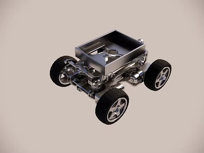 Small Silver Smart Machine With Four Wheels And Square Metal Cargo Compartment 3d model
