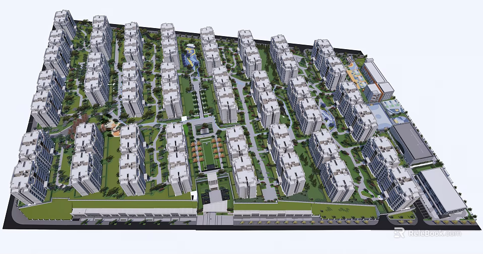 Large Scale Residential Area Planning With Neatly Arranged High Rise Buildings Green Belts And Roads 3d model 