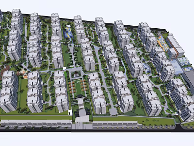 Large Scale Residential Area Planning With Neatly Arranged High Rise Buildings Green Belts And Roads 3d model