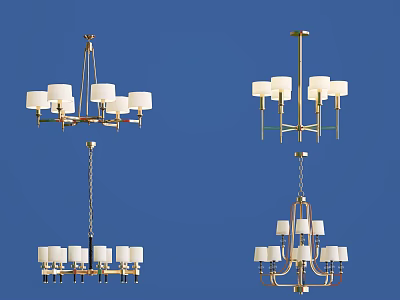 Modern Chandelier Designs With Brass Frame And White Shades For Ceiling Decoration 3d model