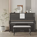 Elegant Piano And Art Supplies Interior With Music Sheet Bench Potted Plant And Ornaments
