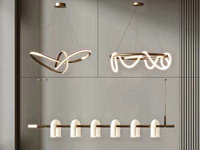 Modern Chandeliers With Sleek Curved And Linear Designs And LED Lighting For Interior Decor 3d model