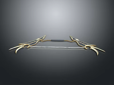Decorative Double Edged Sword with Golden Accents Intricate Design and Black Handle 3d model