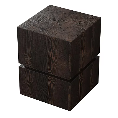 Modern Dark Brown Wooden Cube Stool With Natural Wood Grain Stacked Decorative Design 3d model