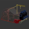 Industrial Mechanical Equipment With Metal Structure Red Base Rollers And Yellow Top Lever
