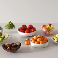 Fresh Assorted Fruits Arranged in Glass and Ceramic Bowls on White Table