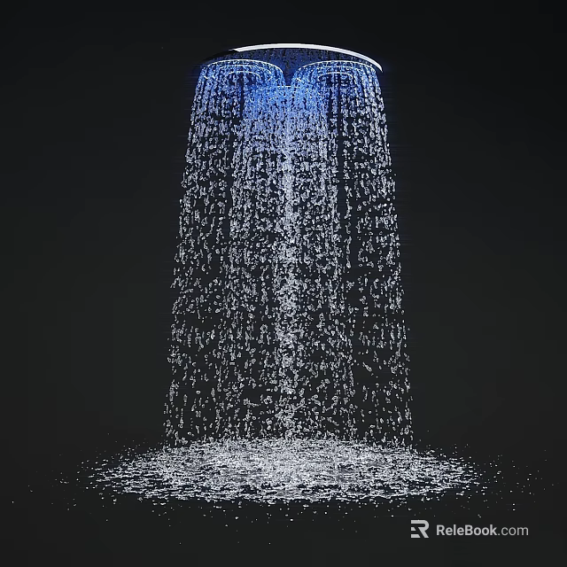 Faucet with Crystal Clear Water Flow Against Dark Background and Puddle 3d model 