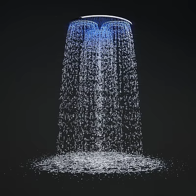 Faucet with Crystal Clear Water Flow Against Dark Background and Puddle 3d model