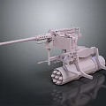Detailed White Military Weapon Machine Gun Model With Mount And Ammunition Belt