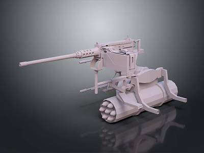 Detailed White Military Weapon Machine Gun Model With Mount And Ammunition Belt 3d model